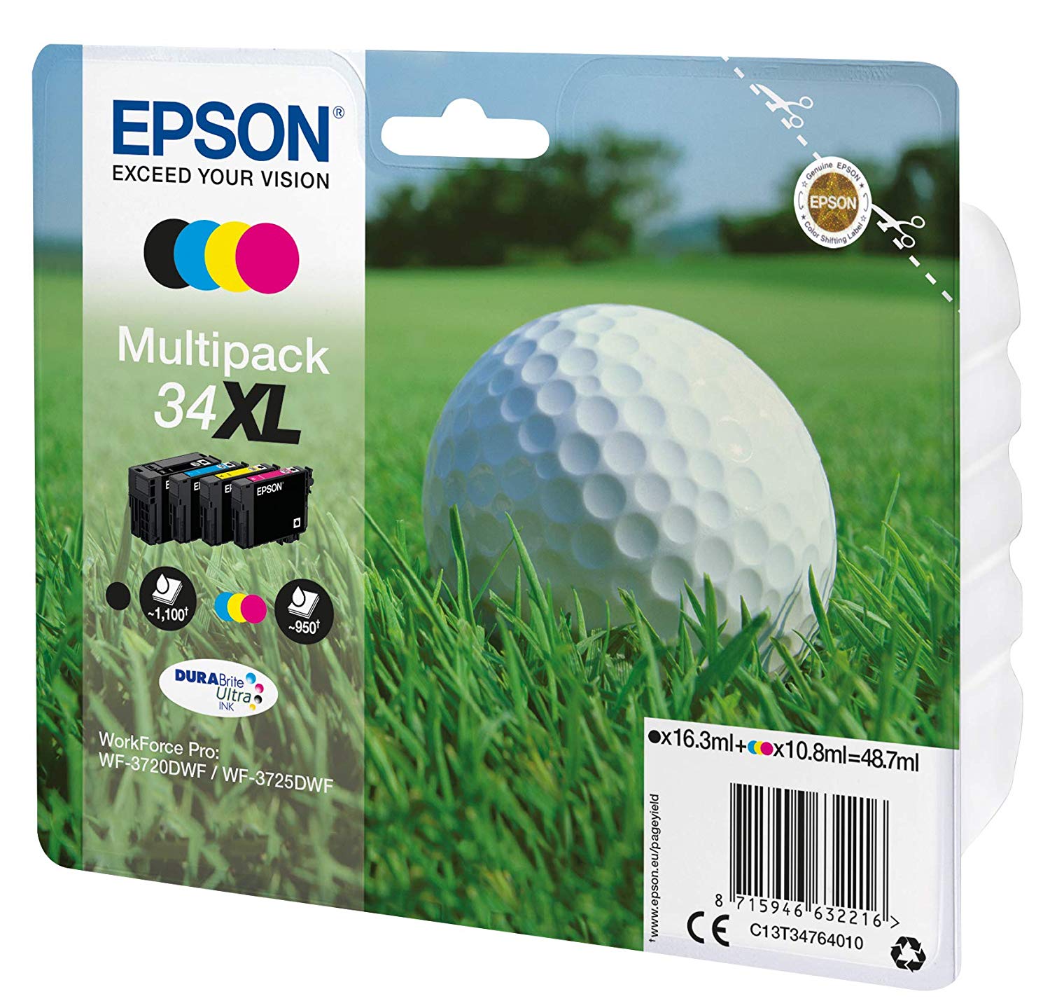 Epson C13T34764020 Original Inkjet Cartridges - Multi-pack (Black, Yellow, Magenta, Cyan) (Pack of 4), einheitsgröße