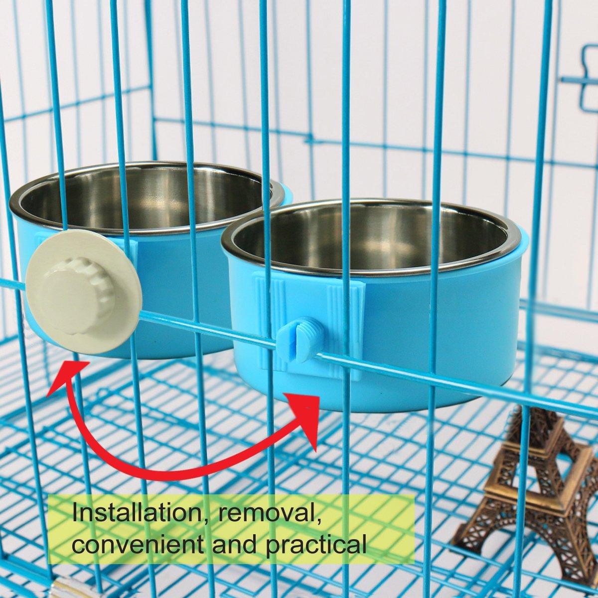 Joyoldelf 2-in-1 Pet Hanging Bowl for Crates & Cages Removable Stainless Steel Dog Bowl with Plastic Puppy Feeder Food Water Bowl for Cat Rabbit - Image 3