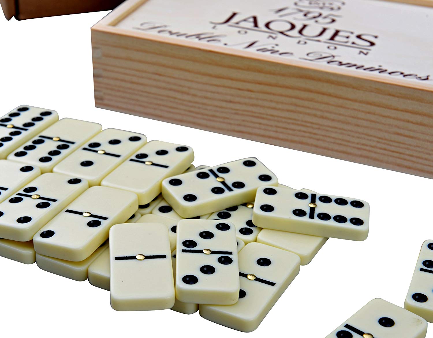 Jaques of London Dominoes - Club Double Nine Dominoes Set in Wooden Lid Slide D9 Box…, Black,ivory, Medium - Image 3