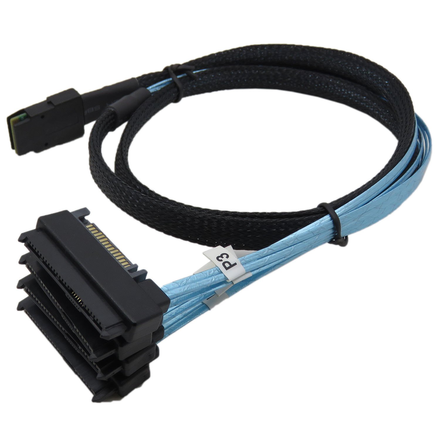 CableDeconn Mini SAS 36 SFF-8087 to (4) SFF-8482 Connectors With SATA Power 1m, Black, 1Meter