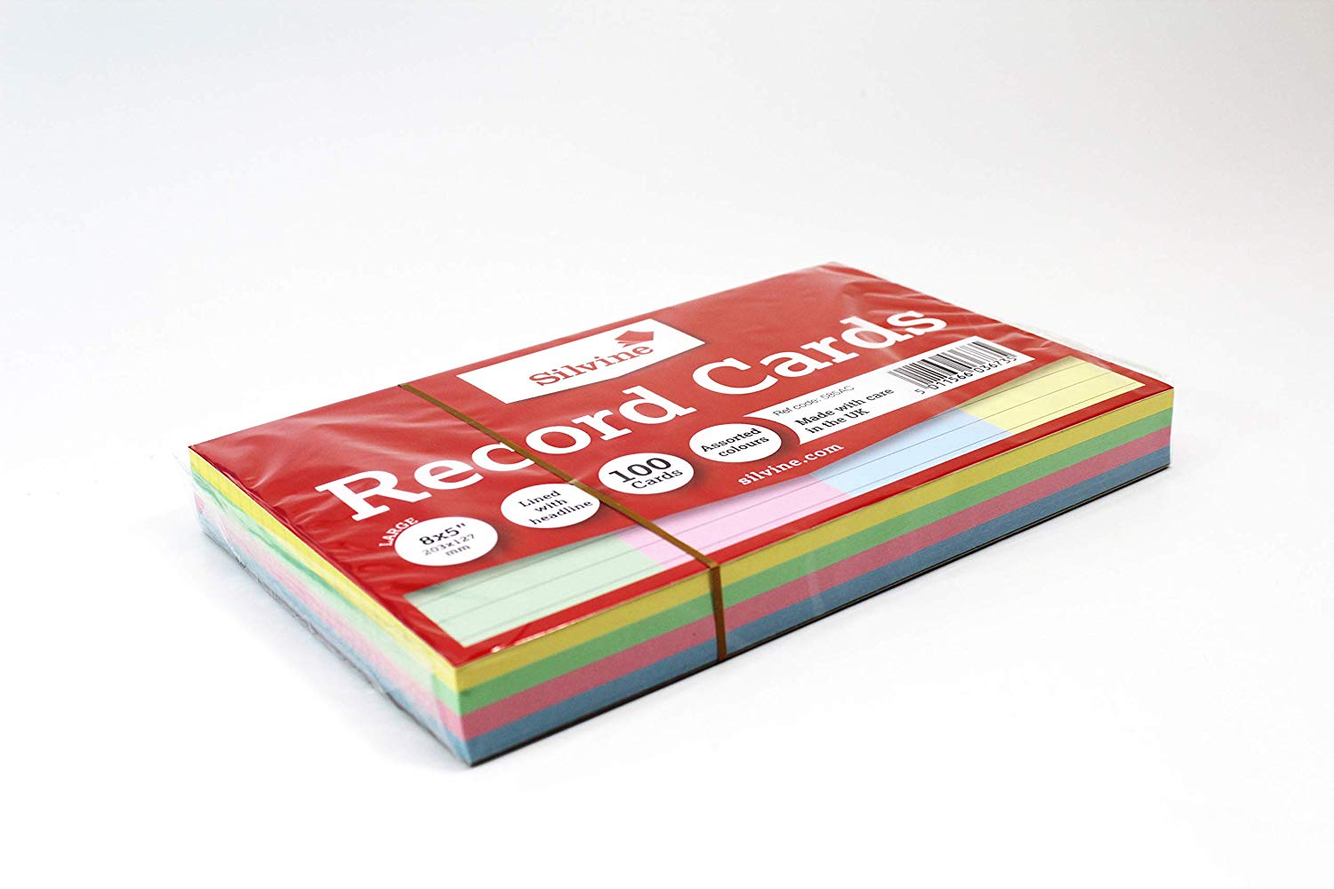 Silvine 8x5 Multi-Coloured Record Cards - Lined with Headline, 100 Cards per Pack. Ref 585AC (203 x 127mm) - Image 2