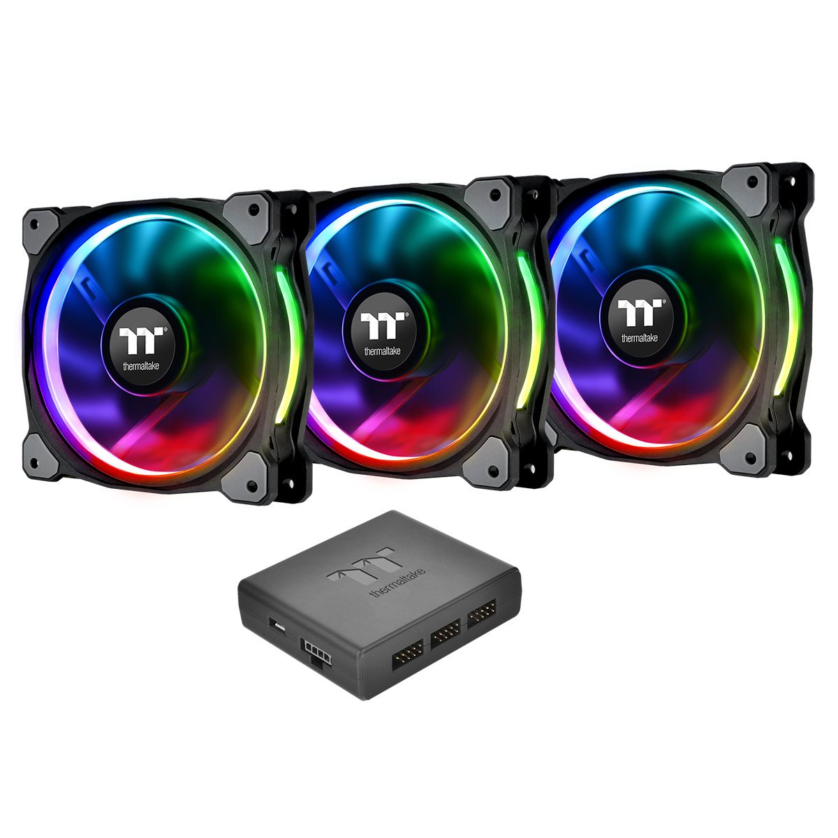 Thermaltake CL-F053-PL12SW-A Riing Plus 12 LED RGB Radiator Fan - Black (Pack of 3), red / green / blue, 3 PACK