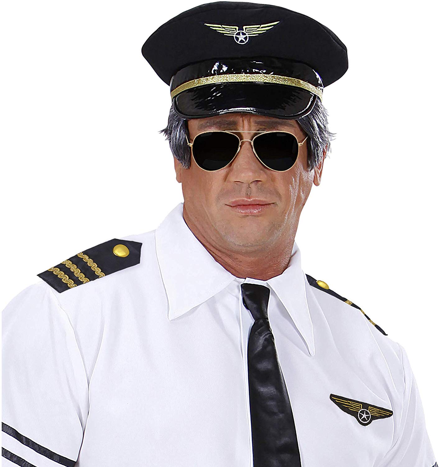 WIDMANN 00085 Pilot Set, 3 Pieces, Sunglasses, Epaulettes, Badge, Disguise Set, Accessory, Carnival, Theme Party (Blue/Gold) - Image 3
