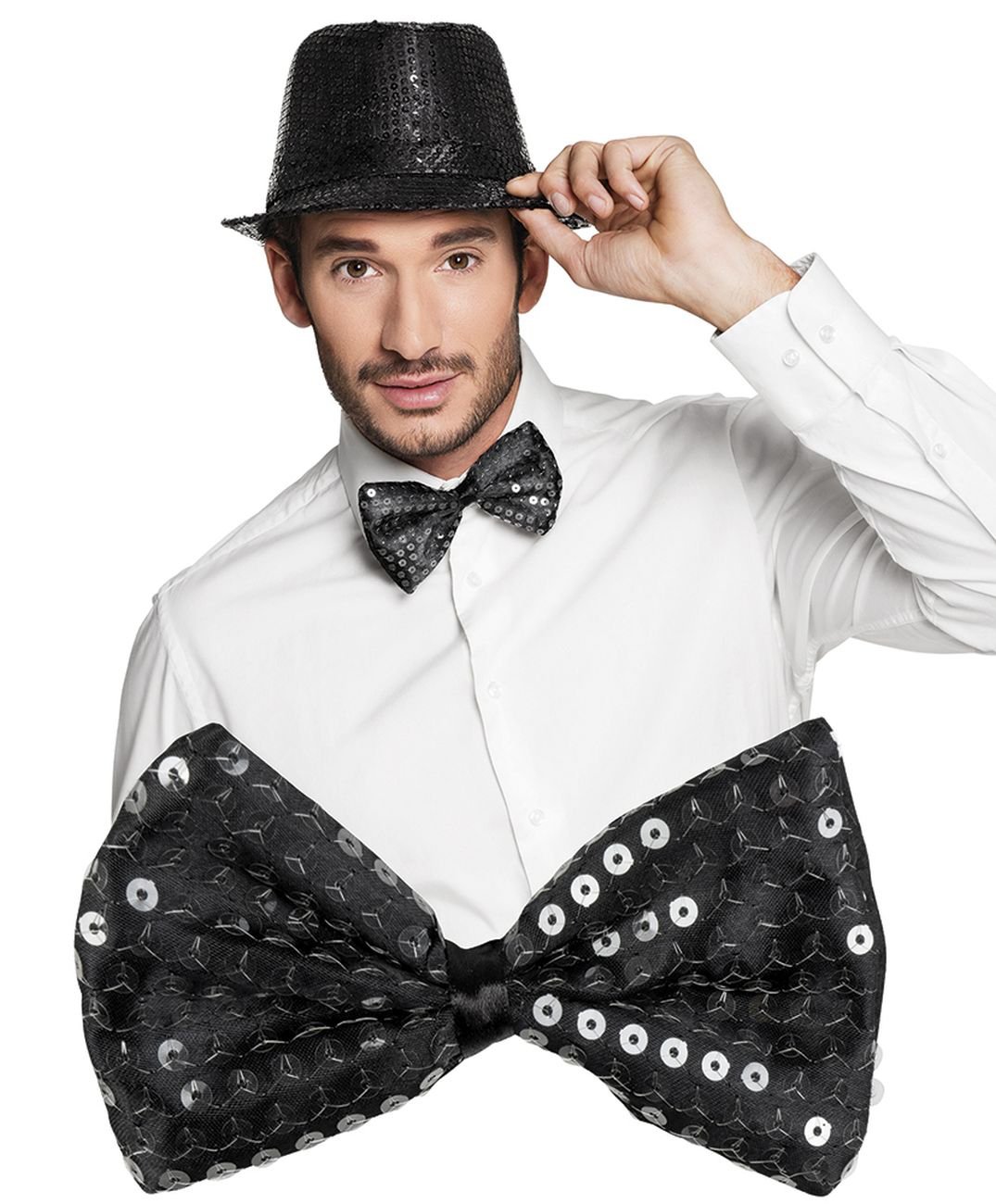 Boland Sequin Black Bow Tie - Sparkly Bow Tie for Men - Sequin Tie Fancy Dress Accessory for Disco Carnival, and Party Outfits - Image 2