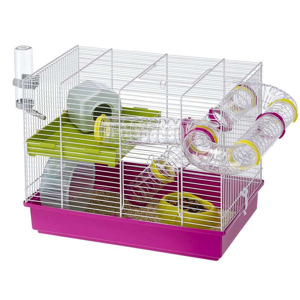 Ferplast Laura Hamster Cage, Interactive Multi-Level Habitat with Tunnel System, Accessories Included, Transparent Base