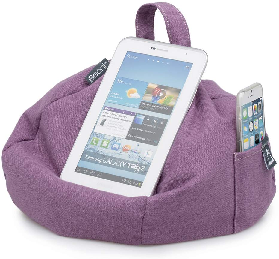 iBeani iPad and Tablet Cushion Stand - Bean Bag Holder For All Devices - Securely Holds at Any Angle on Any Surface - Handy Side Pocket - Range of Designs - Purple - Image 2