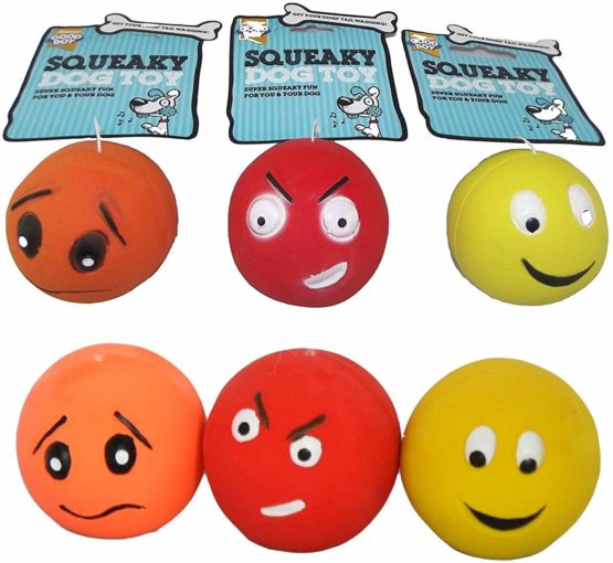 6 x Latex Faceballs Dog Puppy Toy Tennis Balls Sized Soft Squeaky Face Balls