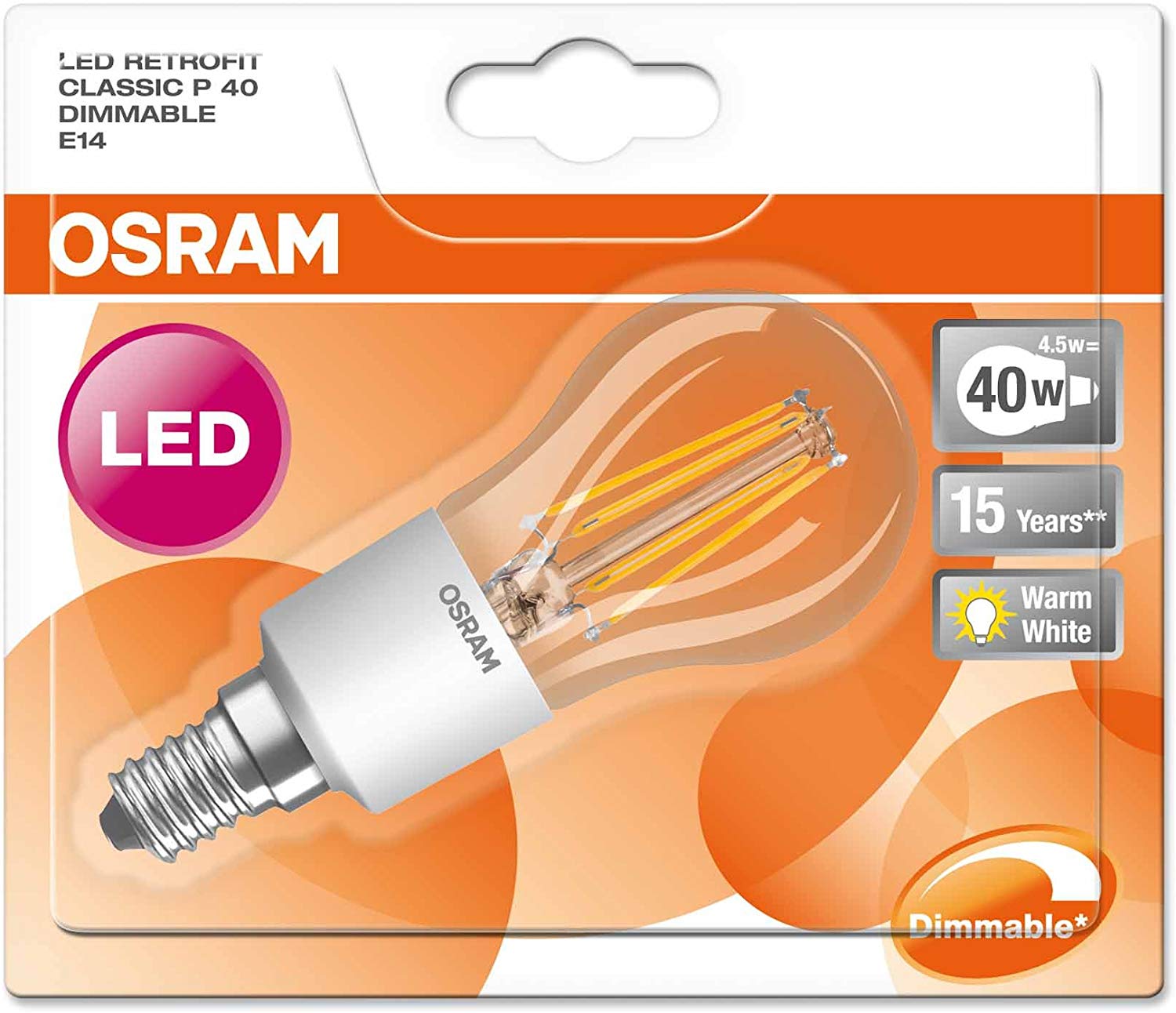 OSRAM LED Retrofit Classic P Dimmable/LED lamp, Classic mini Ball Shape: E14, Dimmable, 4.50 W, 220…240 V, 40 W Replacement - Image 3