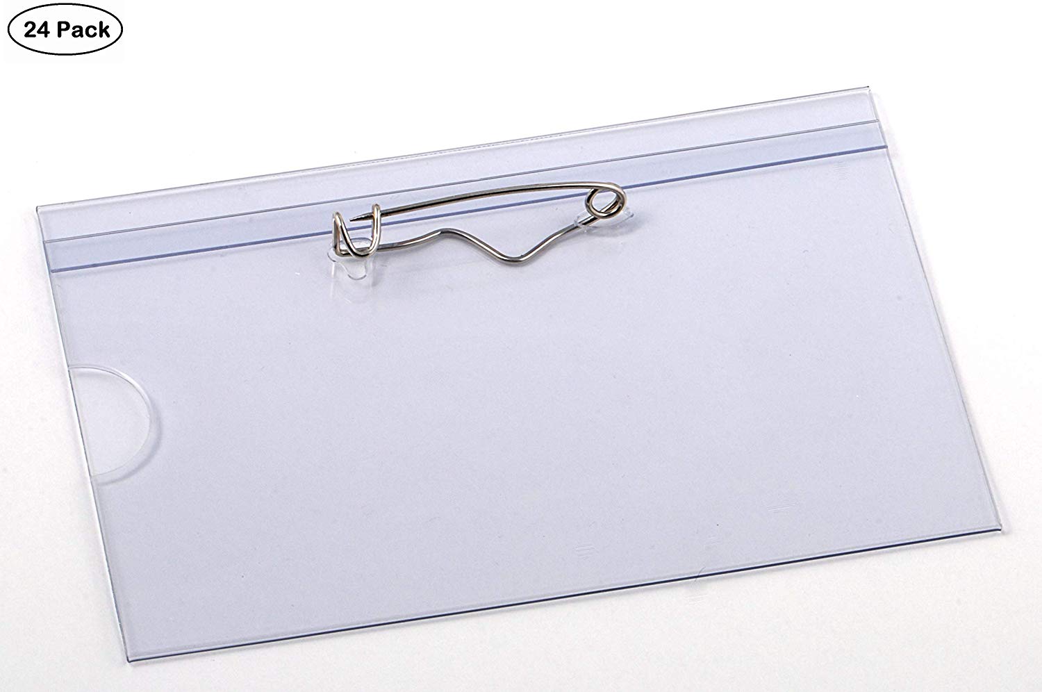 EUROPEL Name Badge Holders with Safety Pin & Blank Card Insert Sheets (Pack of 24), Clear, 90 x 60 mm