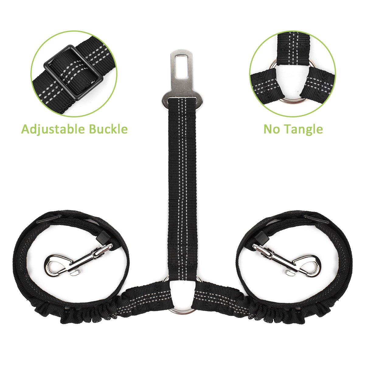 SlowTon Double Dog Seat Belt, Adjustable Elastic Dog Car Harness Seatbelt with Anti-Shock Bungee Buffer - Image 3