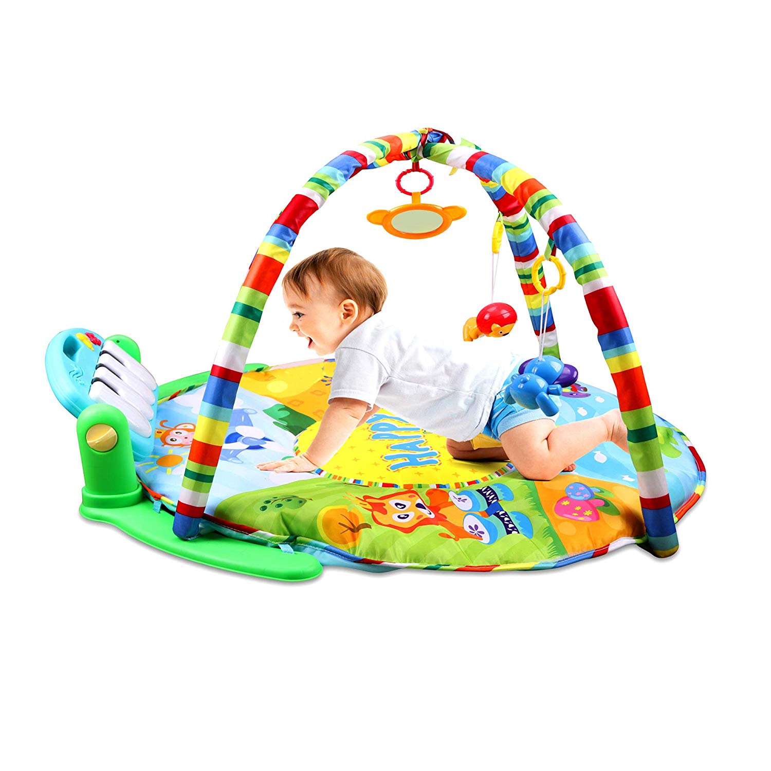 Meero London HE0610 Newborn Blue Round Play mat Gym with Large Keyboard 4 in 1 Kick & Play Activity Centre, Fun Animals - Image 4