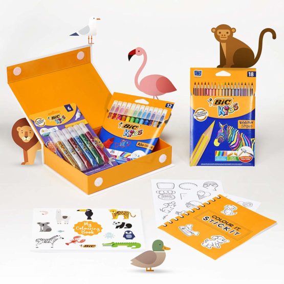 BIC My Colouring Box - Colouring Kit with 12 Markers/18 Colouring Pencils/6 Glitter Glues/1 Colouring Book and 36 Stickers - Image 2