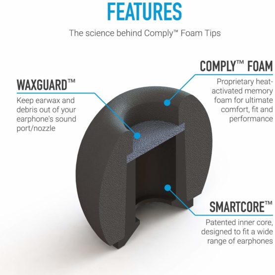 Comply SmartCore Audio Pro Premium Memory Foam Earphone Tips, Fits Most Earphones, Noise Cancelling Soft Earbud Tips Conform to Your Ear for A Comfortable Secure Fit, with WaxGuard (Medium, 3 Pairs) - Image 4