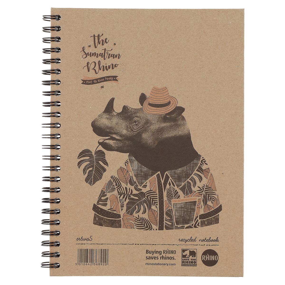 Rhino A5 Recycled Notebook, 160-Page / 8mm Lined Writing Book, 1-Pack, Hardback & Wirebound Spiral Pad