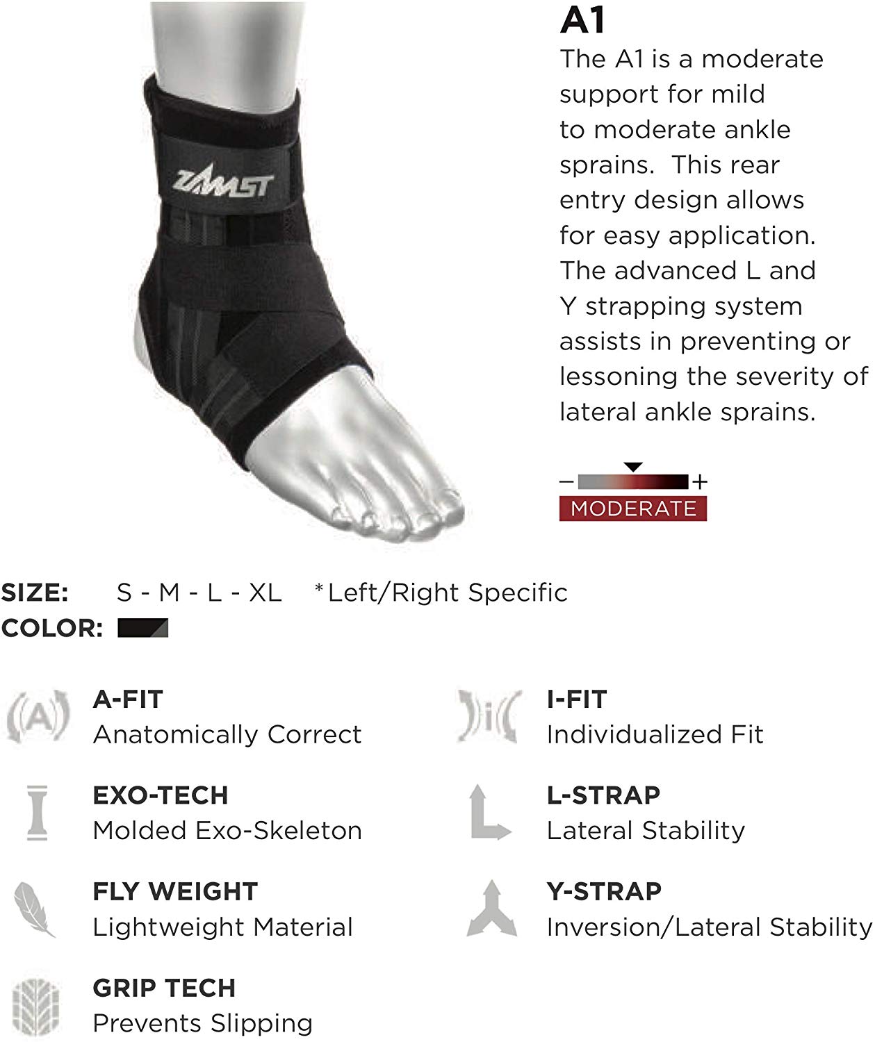 Zamst X-Large A1 Left Ankle Support, Black, xlarge - Image 3
