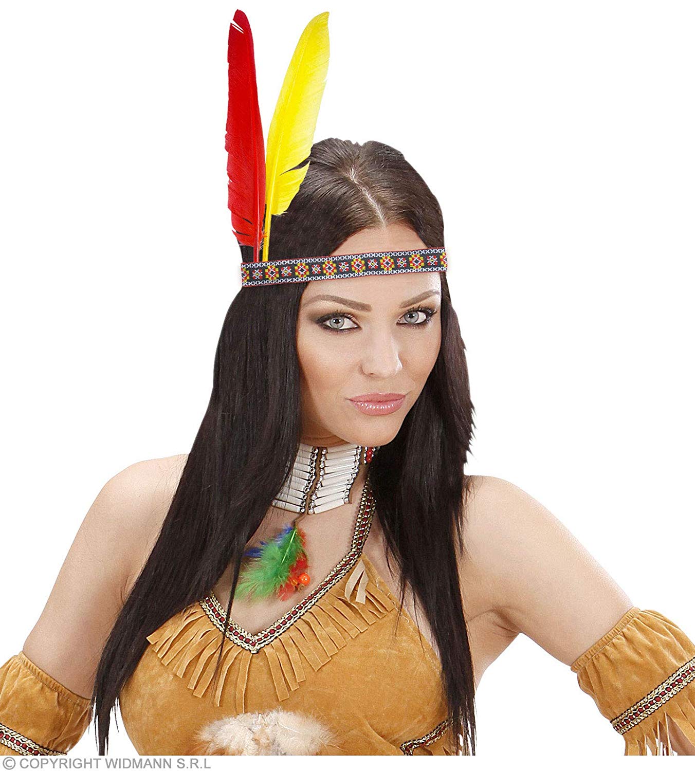 Indian Headress 2 Feathers Accessory for Wild West Cowboy Fancy Dress, Multicoloured - Image 3