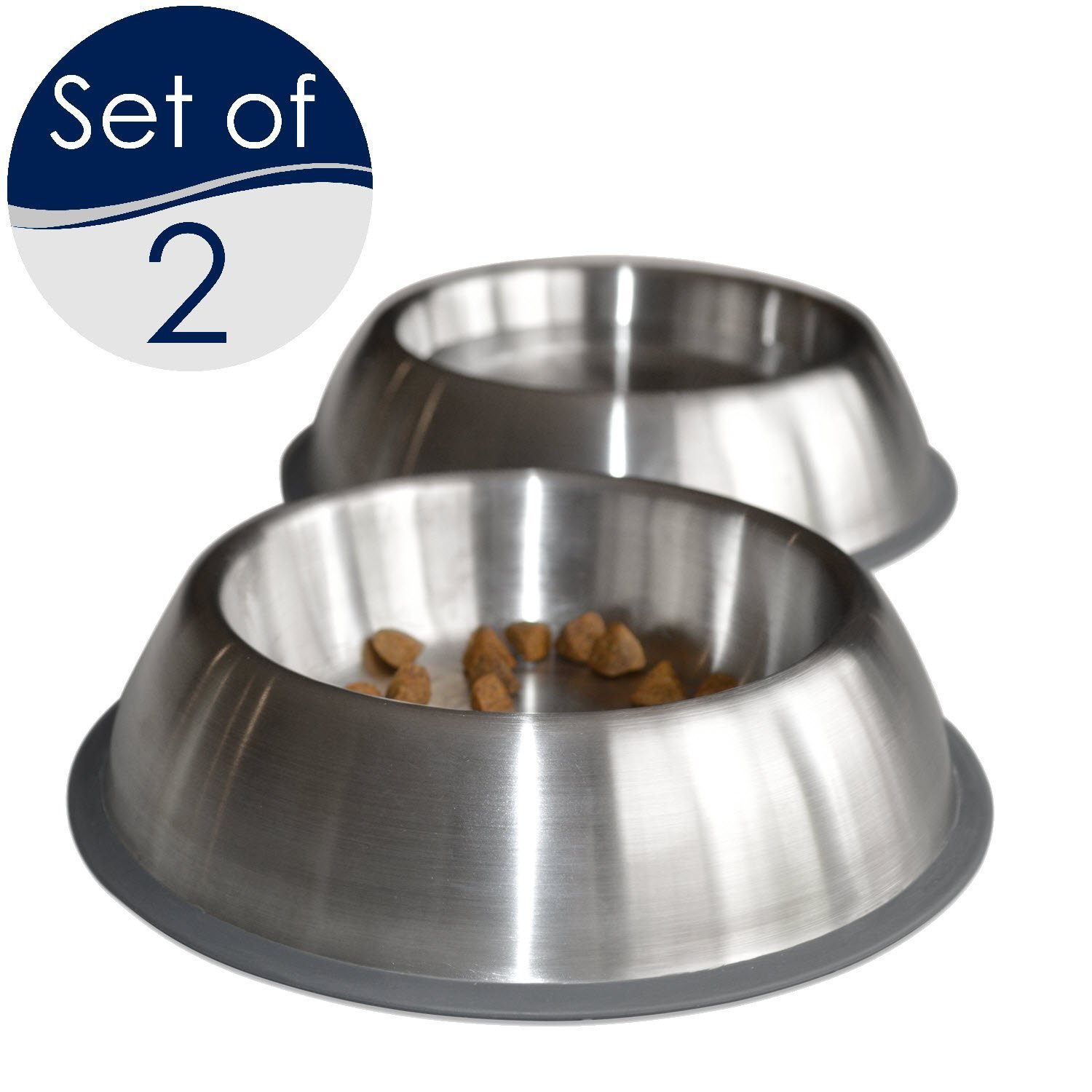 PetFusion Premium Brushed Anti-Tip Dog and Cat Bowls Food Grade Stainless Steel Bowl for Dogs and Cats Food and Water Bowls - 398ml