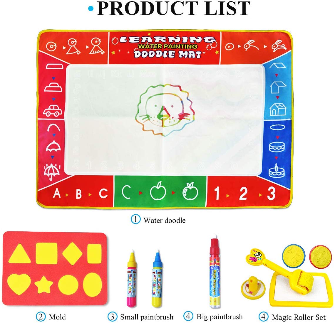 LOYO Water Doodle Magic Mat, 100 x 78cm Multicolored No Mess Water Drawing Mat with Water Pens & Stamps - Image 3