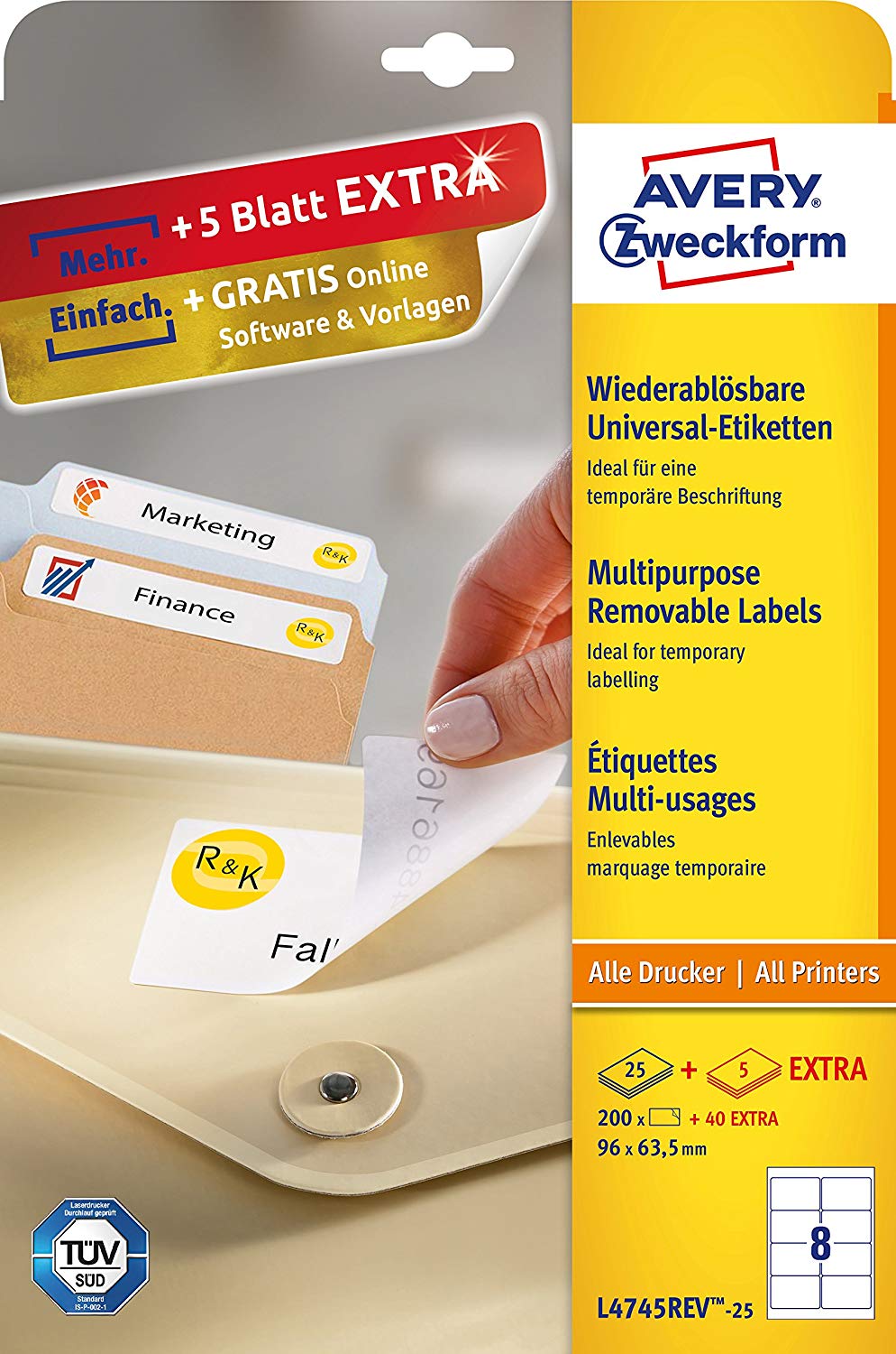 Avery Zweckform Removable Labels for Labelling Slide Boxes 96x63.5 mm 200 Labels White, 96x63,5mm - Image 2