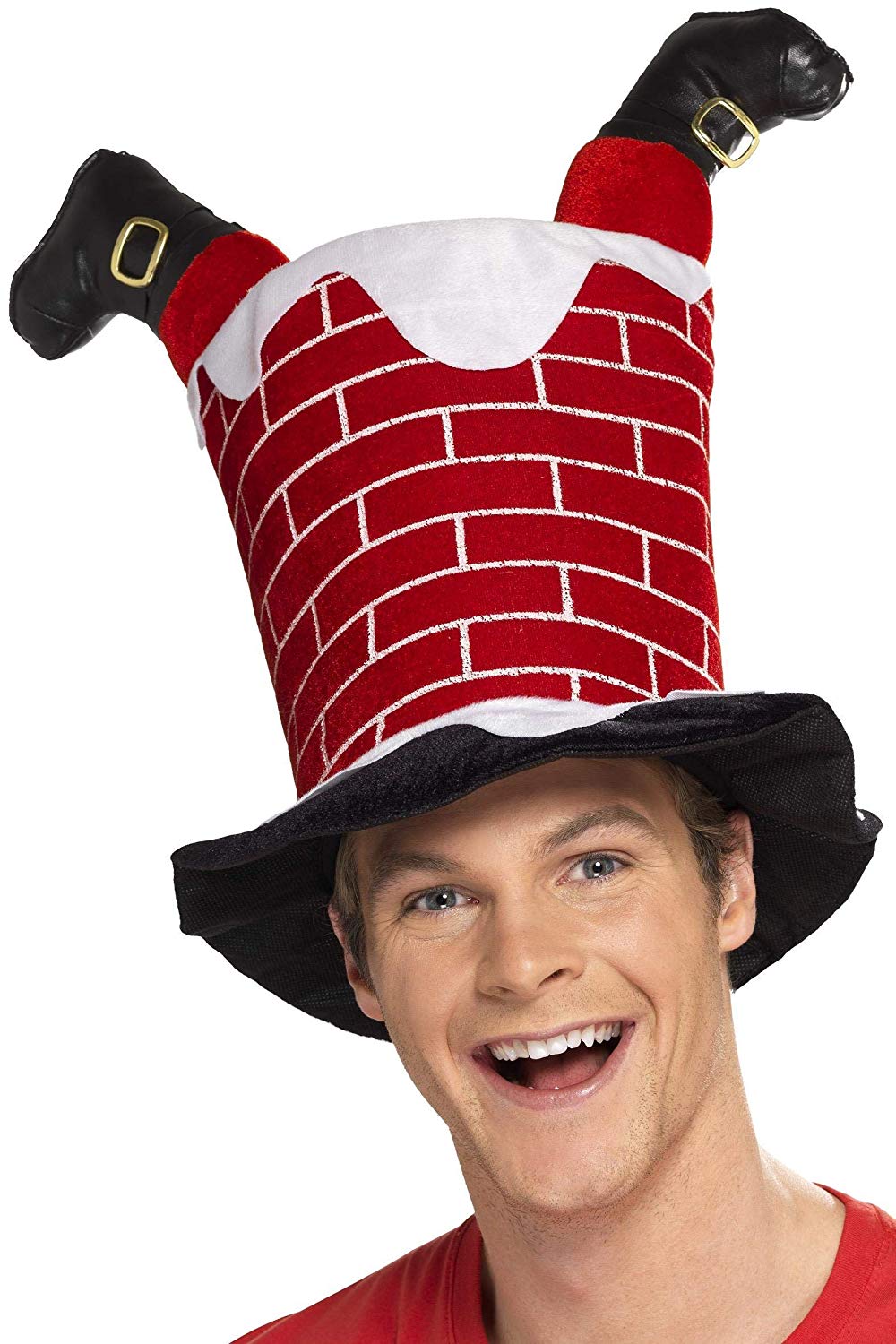 Smiffys Santa Stuck in Chimney Hat, Red, Funny Novelty Christmas Hat for Adults Festive Fancy Dress Accessory - Image 2