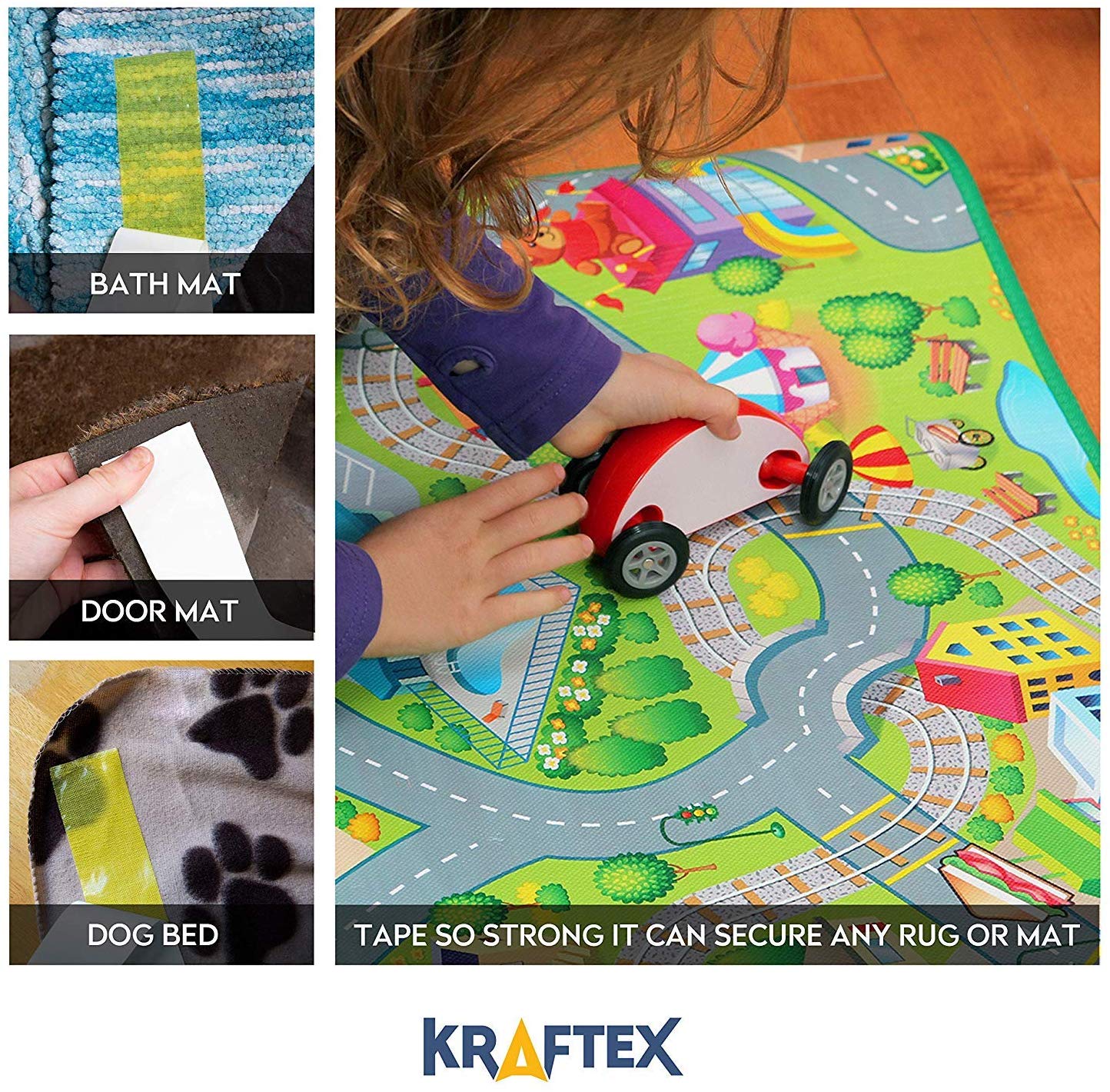 Kraftex Double Sided Carpet Tape 90ft/30Yrd Roll Heavy Duty for Rugs Mats, Pads & Runners. Rug Tape for Hardwood Floors Tile - Image 3