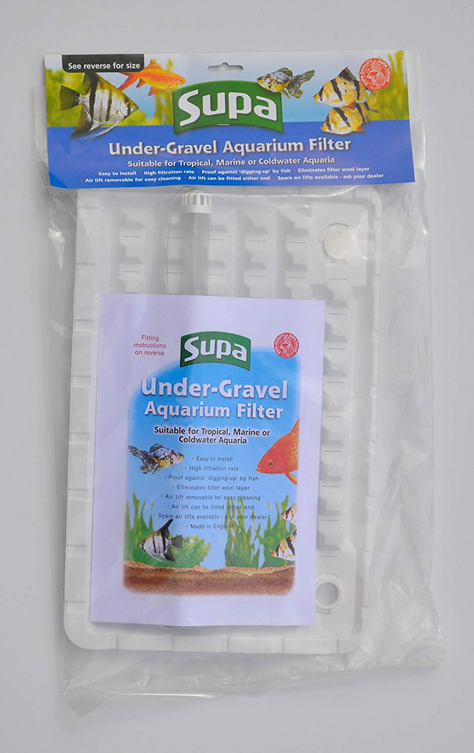 Supa Under Gravel Aquarium Filter, 17in x 11in, Suitable for Tropical Marine or Cold Water Aquariums Fish Tanks, Made In The UK