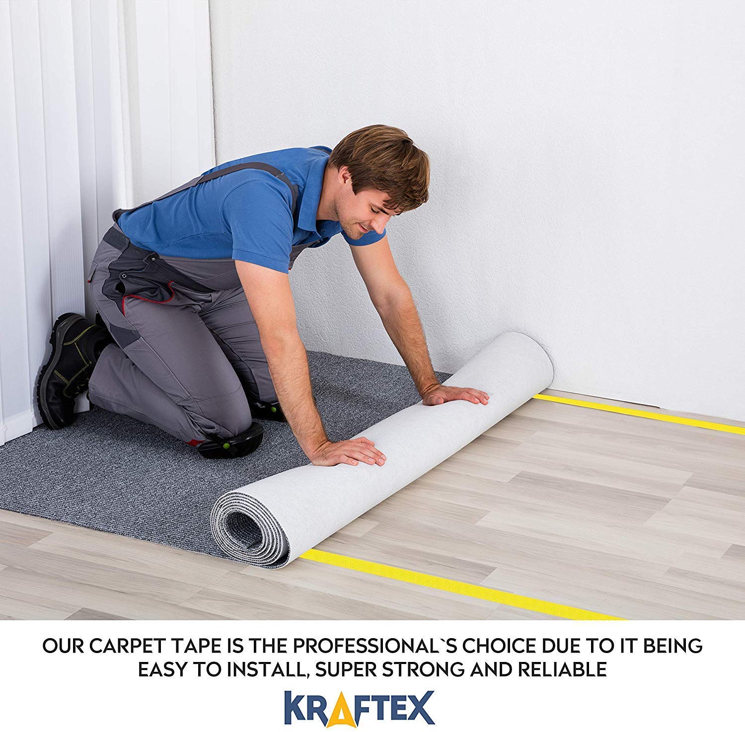 Kraftex Double Sided Carpet Tape 90ft/30Yrd Roll Heavy Duty for Rugs Mats, Pads & Runners. Rug Tape for Hardwood Floors Tile - Image 2
