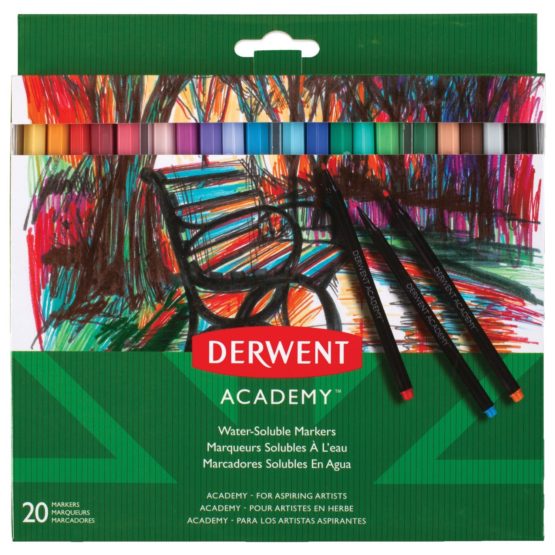 Derwent Academy Watersoluble Markers, Set of 20, High Quality, 98202