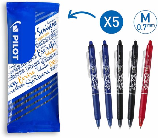 Pilot FLW538448 Frixion Erasable Retractable Rollerball Tip - 2 Black/2 Blue/1 Red (Pack of 5)