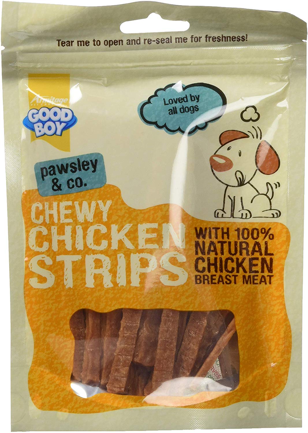 Good Boy, Chewy Chicken Strips, Dog Treats, Made with 100% Natural Chicken Breast Meat, 100 g ℮
