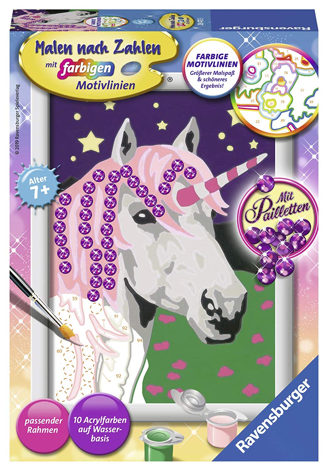 Ravensburger CreArt 28473 Unicorn Painting by Numbers for Children from 7 Years, Painting Set including Frame
