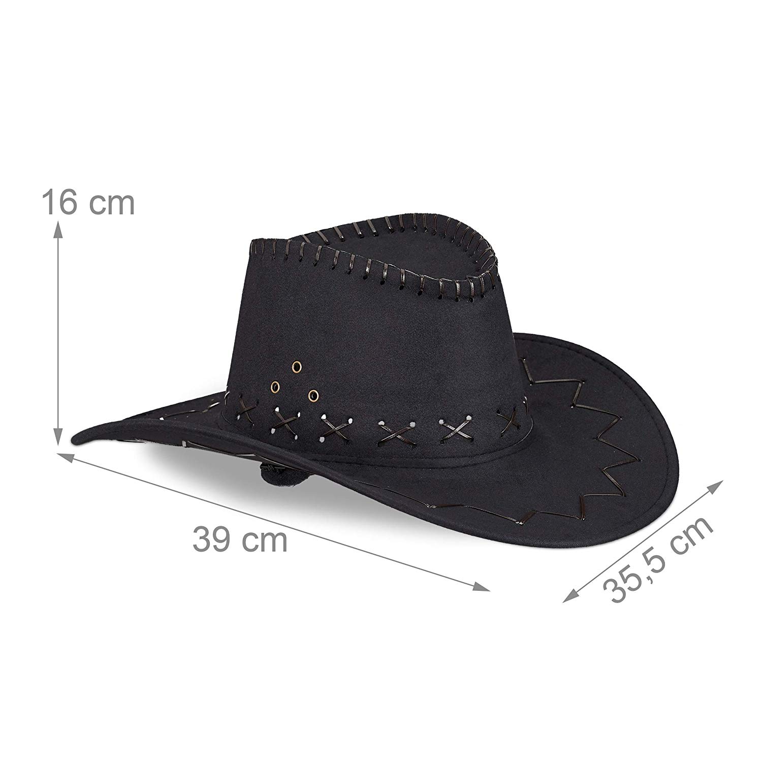 Relaxdays 10024992_46 Cowboy Hat for Adults Western Style Carnival with Headband Black Unisex, H x W x D: app. 16 x 35.5 x 39 cm - Image 4