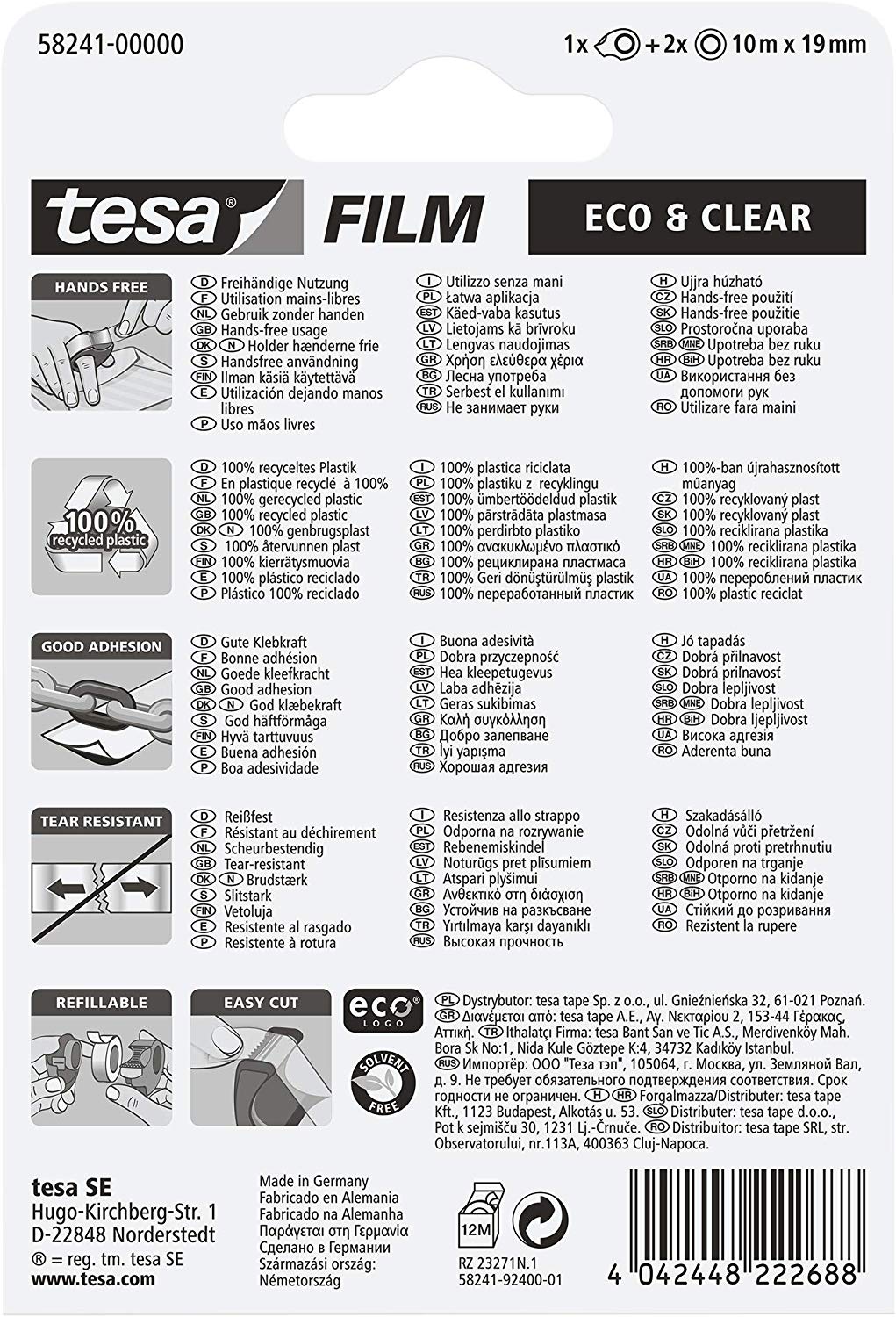 tesafilm Mini Finger Dispenser ecoLogo includes 2 Rolls of tesafilm Eco and Clear Adhesive Tape - Green , 10m x 19mm - Image 2