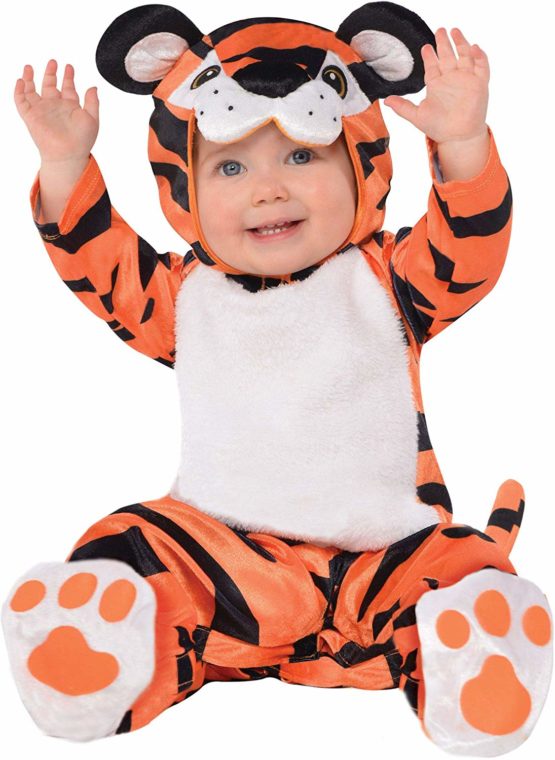 amscan 9900893 Little Costume with Tiger Head Hoodie-Age 6-12 Months-1 PC, Non-Solid Colour
