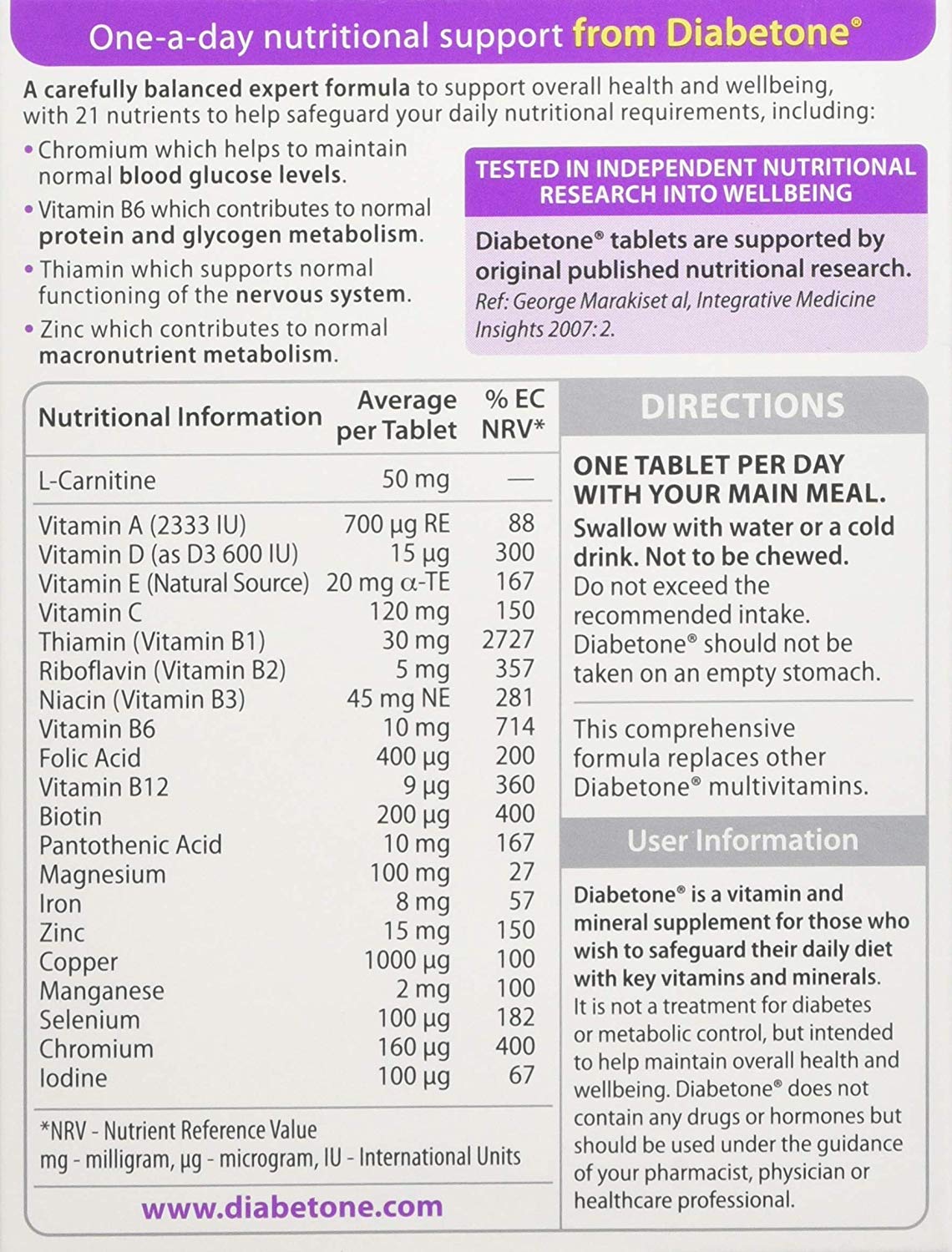 Diabetone Original Formula Supports Glicemia Control and Diabetes Management Supplement - 30 Tablets, 30-Day Supply, by Vitabiotics - Image 2