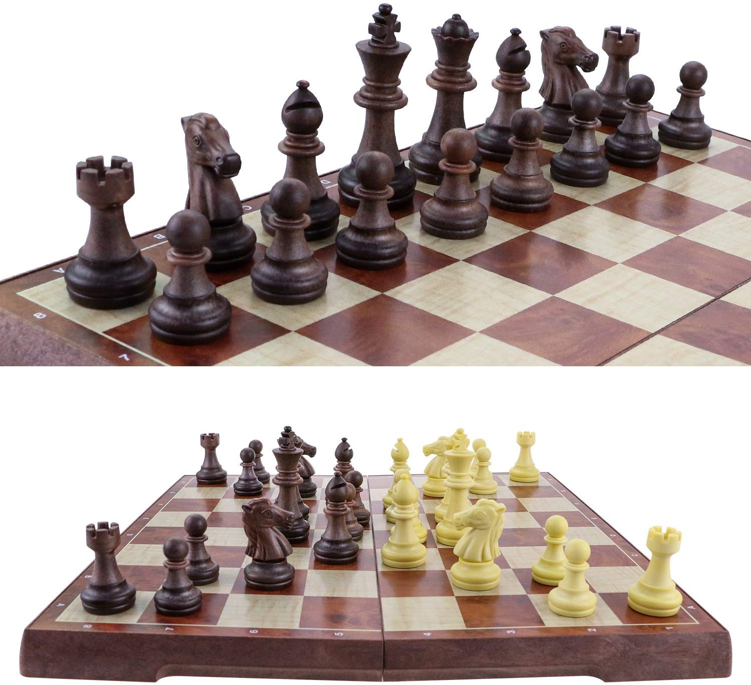 Fixget 2 in 1 Chess Set-12 X12 scacchi in legno e pedine set con portatile pieghevole interno di archiviazione di viaggio scacchi gioco Board 