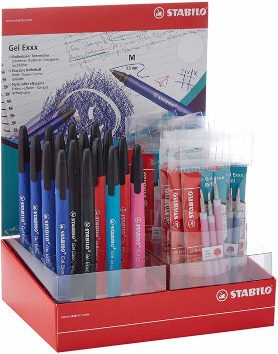Erasable Rollerball - STABILO Gel Exxx Display of 16 in 6 Assorted Colours & Refills