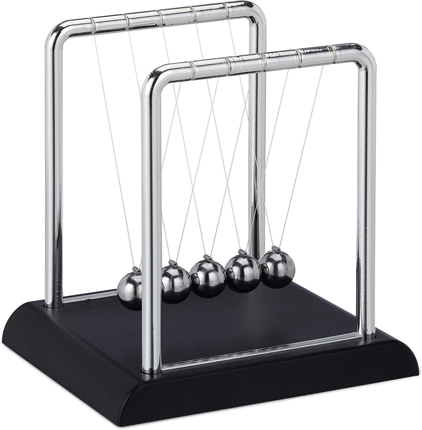 Relaxdays Newton’s Cradle, Classic Pendulum with 5 Balls, Decorative Physics Gadget for Your Desk Silver