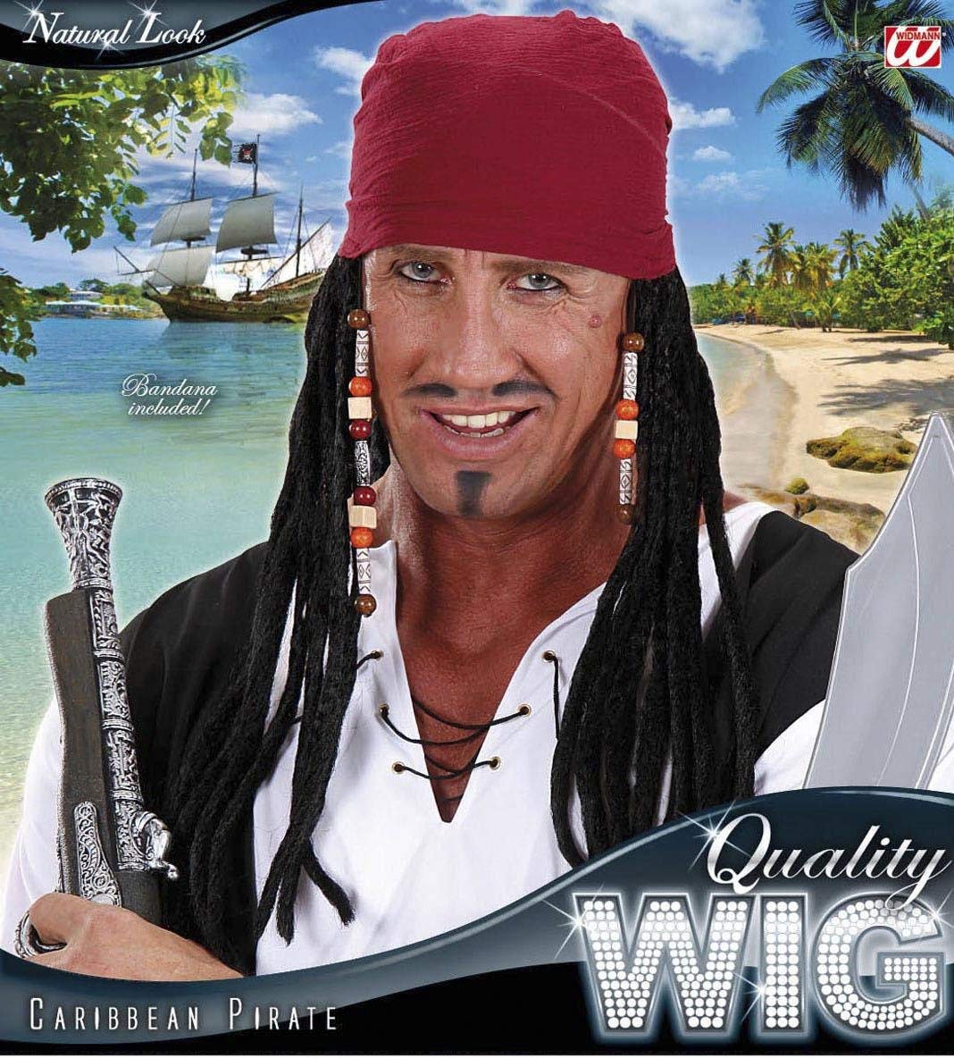 Caribbean Pirate Bandanas withDreads Pirate Hats Caps & Headwear for Fancy Dress Costumes Accessory, Black - Image 2