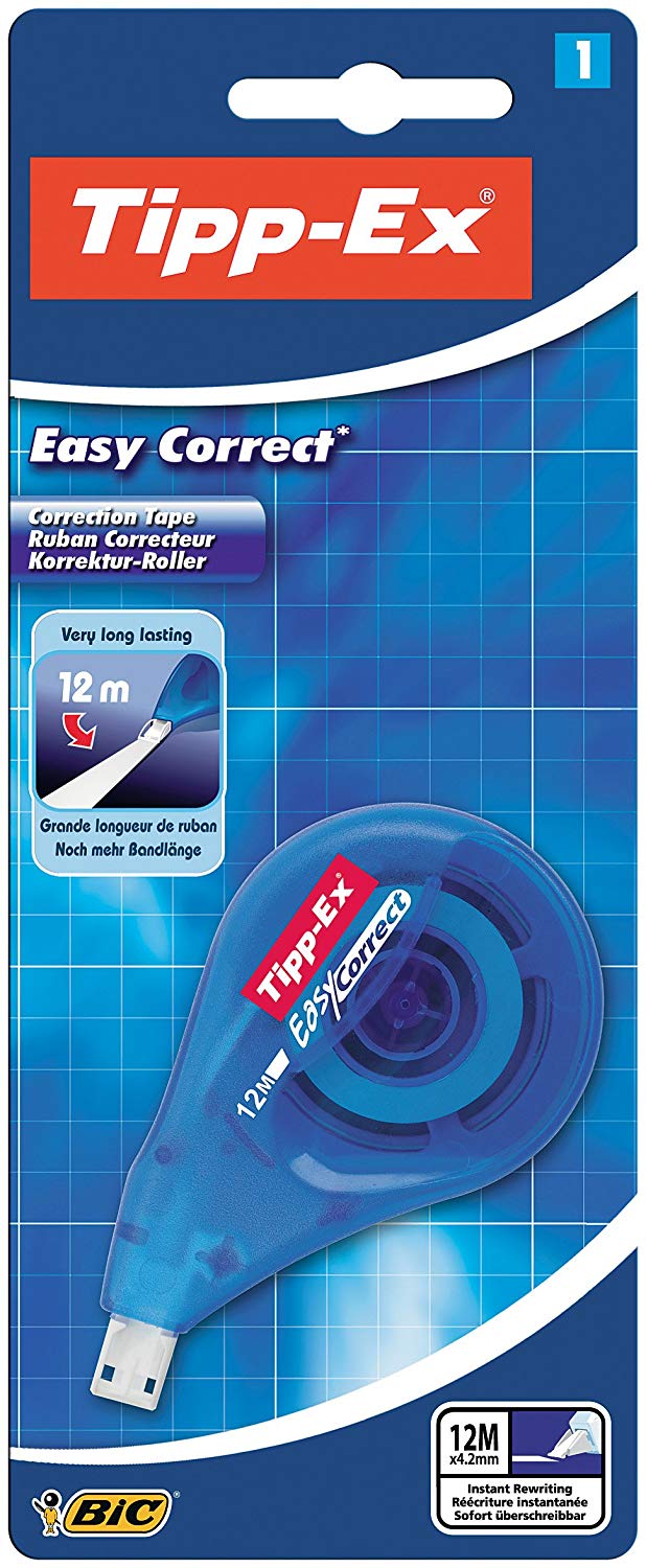 Bic Tipp-Ex Easy-Correct Correction Tape 4.2 MM x 12 M, white, blue, Pack of 1