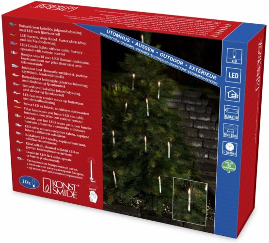 Konstsmide 1930-100 LED Tree Lighting with Remote Control (2 x AAA 1.5 V (not Included) / 10 White Candles / for Outdoor use (IP44) / Battery Operated: 20 x AA 1.5 V (Included) / 10 Warm White diodes