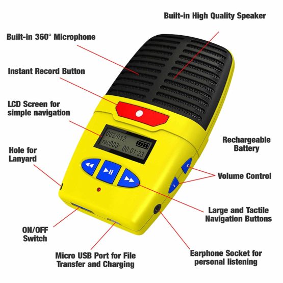 Micro-Speak Digital Voice Recorder, Yellow, 4GB, 96 hours recording. Dictaphone with MP3 player - Image 4