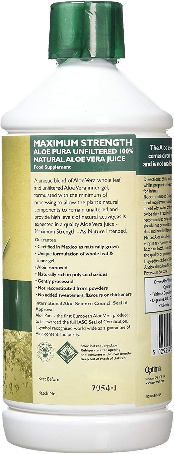 Aloe Pura Aloe Vera Maximum Strength Juice, Natural, Vegan, Cruelty Free, Food Supplement, 1ltr, 1 l (Pack of 1) - Image 3
