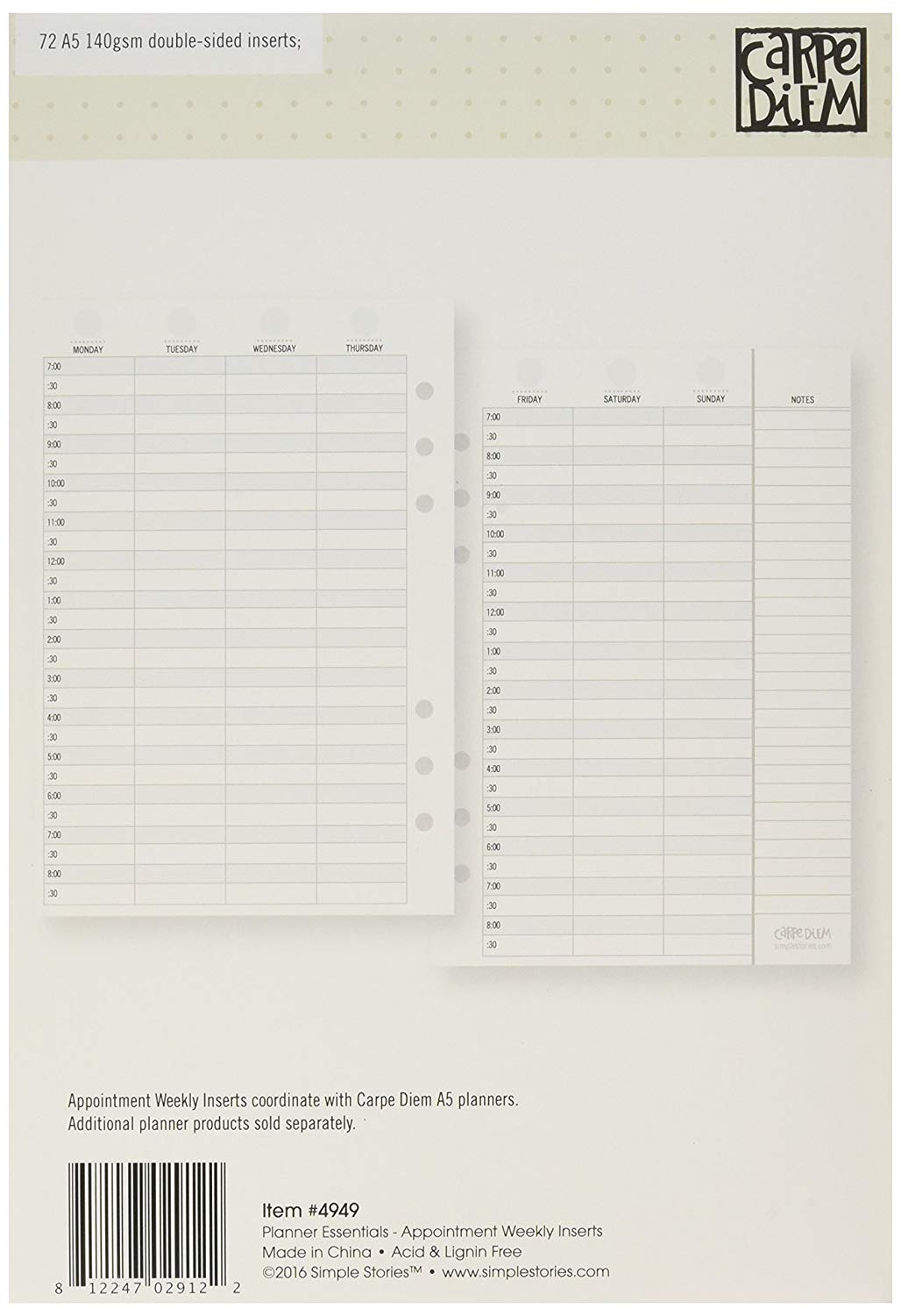 Carpe Diem Appointment Weekly Inserts, White, 21.1 x 14.7 x 1.6 cm - Image 2
