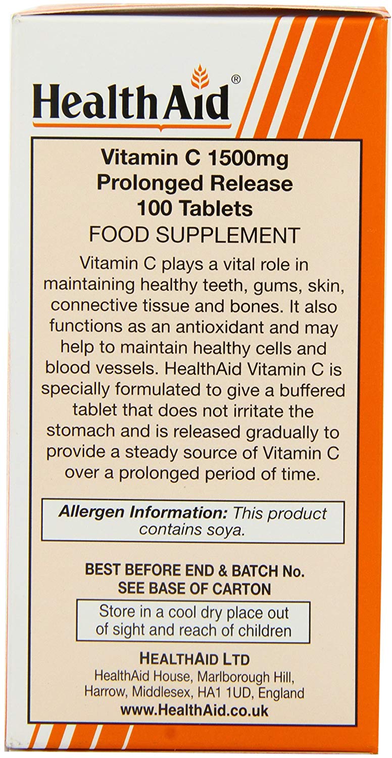 HealthAid Vitamin C 1500mg - Prolong Release - 100 Vegan Tablets, 100 count (Pack of 1) - Image 4
