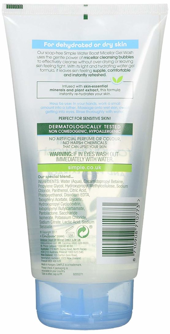 Simple Water Boost Micellar Gel UK's #1 facial skin care brand* Facial Wash for dehydrated and dry skin 150 ml pack of 6 - Image 2
