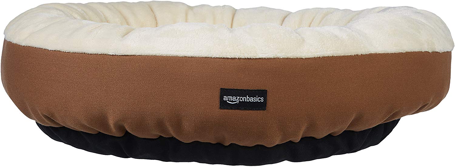 Amazon Basics Round Bolster Pet Bed for Dog or Cat with Flannel Top 50 x 50.8 x 15.2 Th cm, Brown and Ivory - Image 4