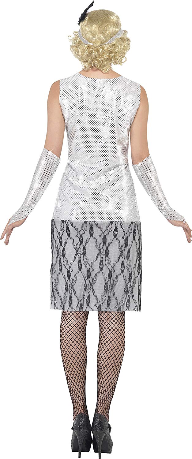 Smiffys Flapper Costume, Silver with Dress, Headband and Glovettes, 1920's Razzle Fancy Dress, 1920s Dress Up Costumes - Image 2