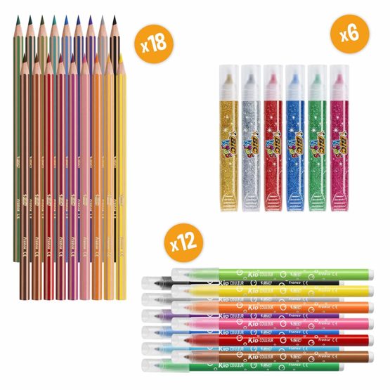 BIC My Colouring Box - Colouring Kit with 12 Markers/18 Colouring Pencils/6 Glitter Glues/1 Colouring Book and 36 Stickers - Image 3