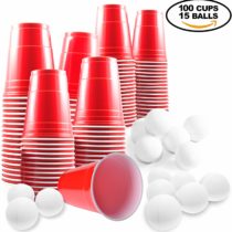 THE TWIDDLERS - Beer Pong Drinking Game Set: 100 Red Plastic Cups and 15 Balls